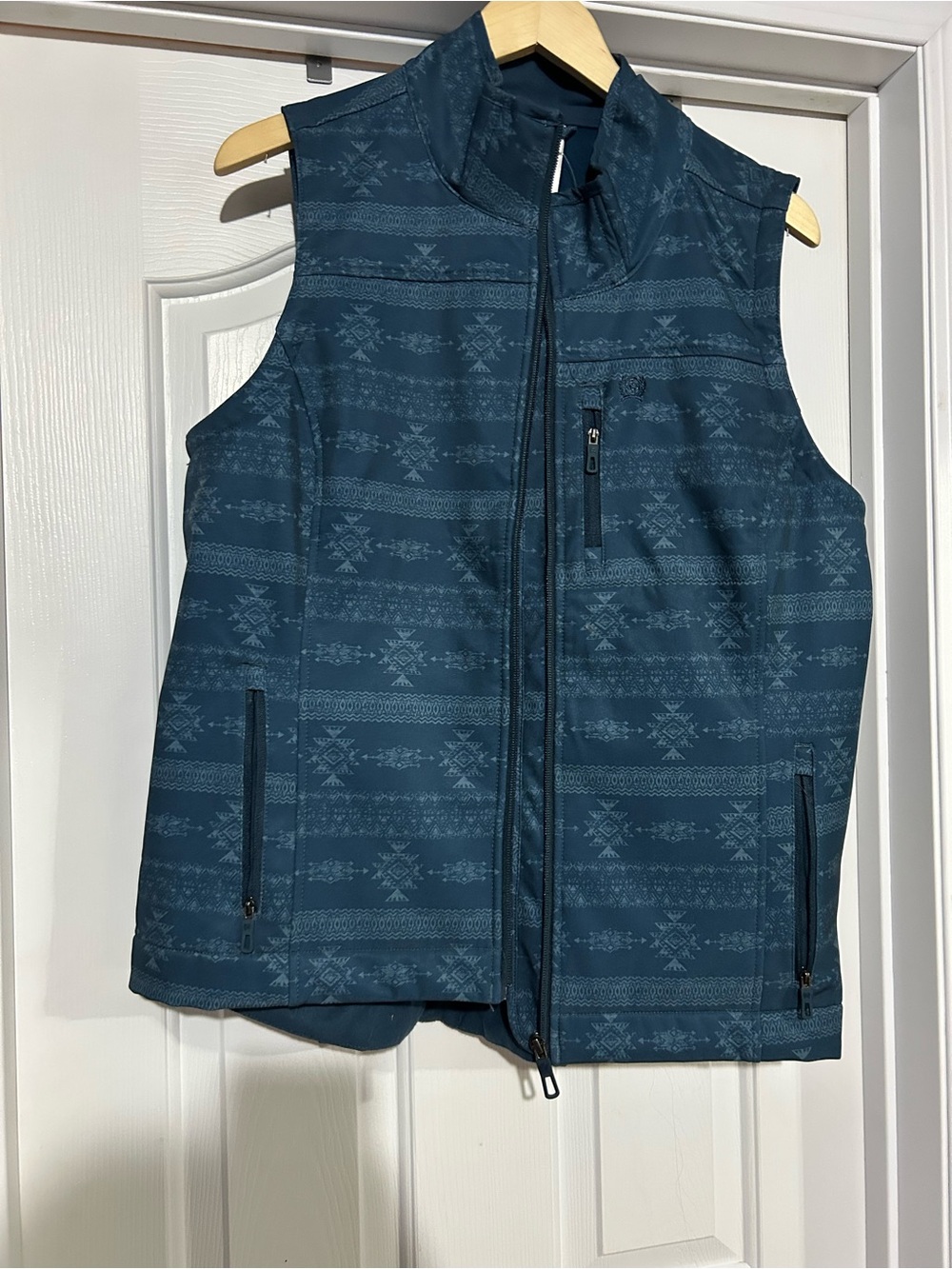 Teal Patterned Women’s Cinch Zip-Up Vest